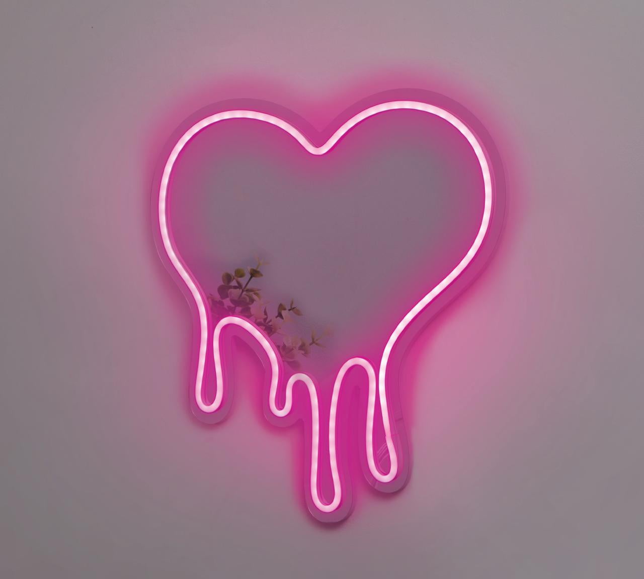 Miroir LED rose fluo en forme de cœur alimenté par USB de 13 pouces de Merkury Innovations