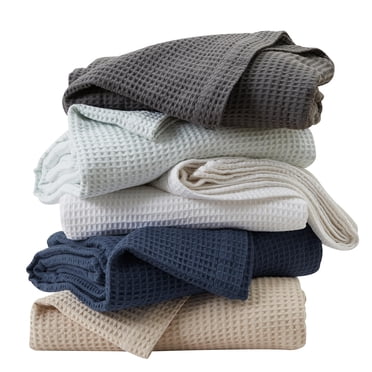 Couverture 100 % Coton pour Lit Très Grand Size - Tissage Gaufré Blanc, Couverture d'Été Légère pour Lit - 102x90 Po Prélavée, Respirante, Tissée, Couverture pour Superposition (Très Grand, Blanc)