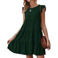 thumbnail image 1 of Faithtur Women Casual Pleated Dress, Adults Spring Solid Color Round Neck Short Sleeve One-piece, 1 of 3