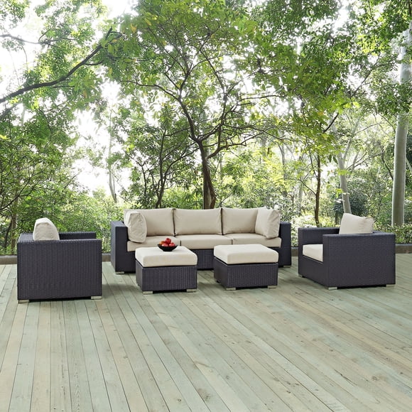 Modway Collection Convene 7-Piece Outdoor Patio Furniture Sectional, Beige