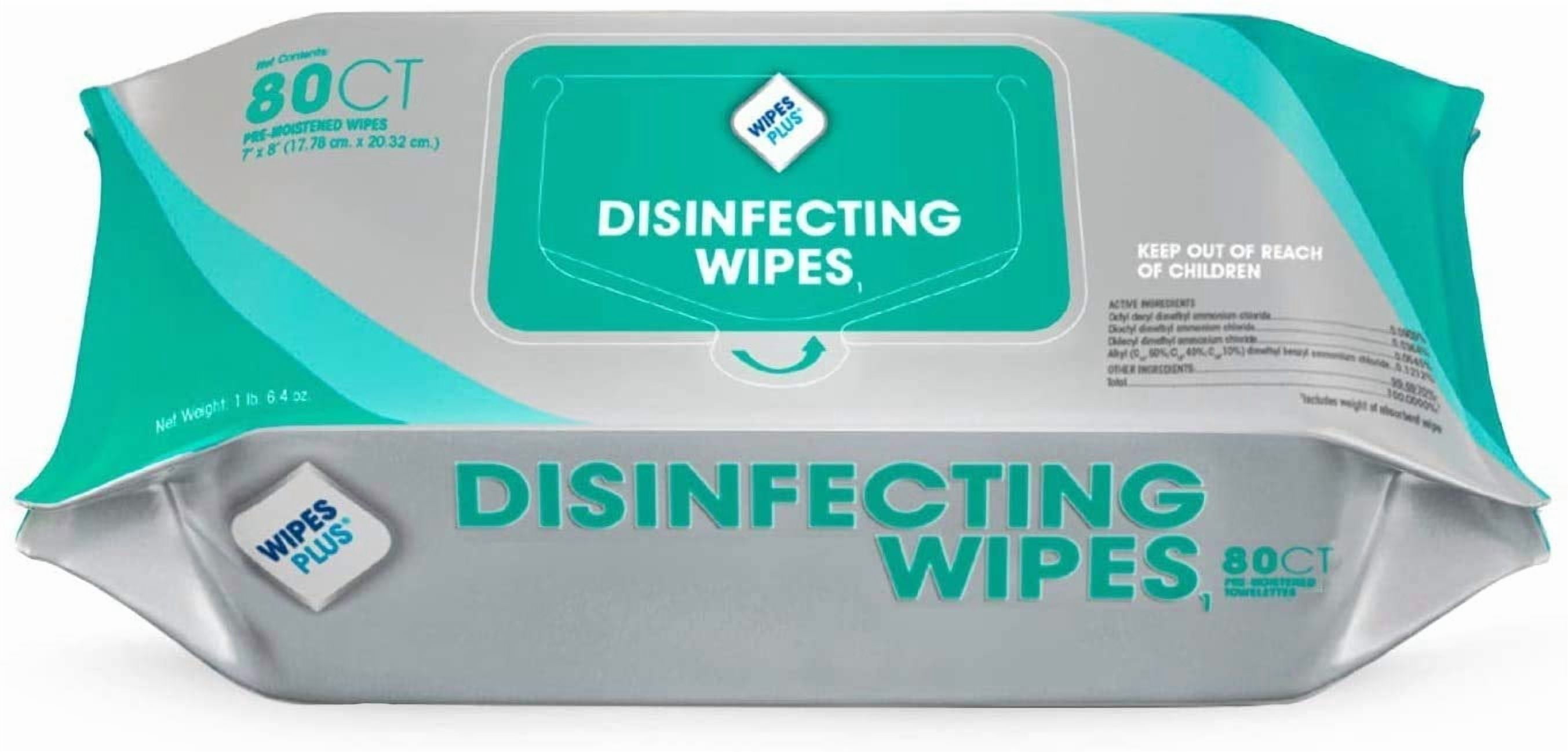 WipesPlus 80 Count Lemon Scent Alcohol Free Single Use Disinfecting Wipes