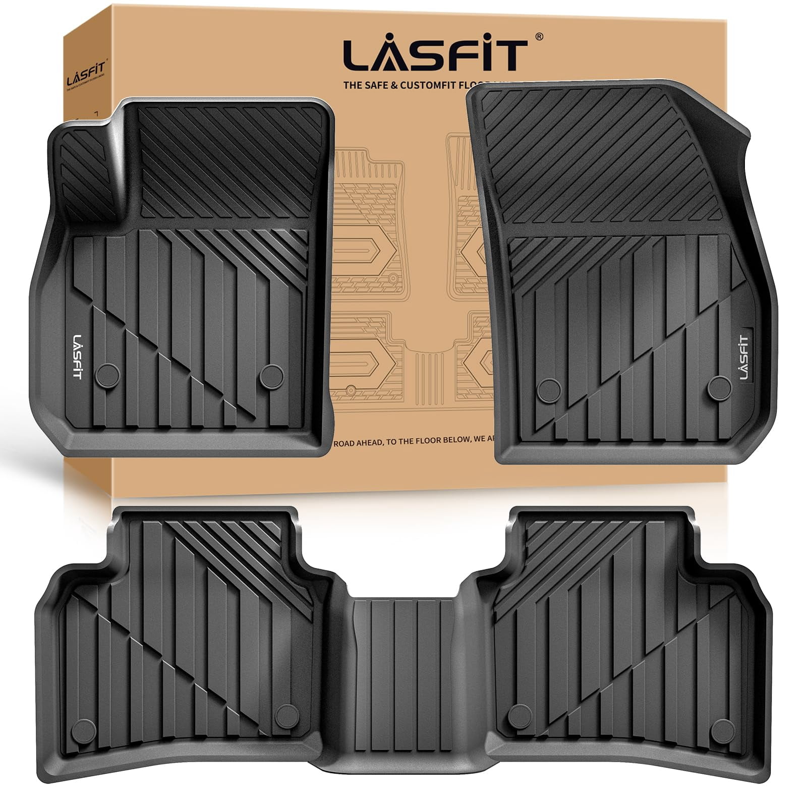 LASFIT Floor Mats for Cadillac XT4 2019-2025 All Weather TPE Custom Fit Automotive Floor Mats for Cars 1st and 2nd Row Car Floor Mats Full Set for Cadillac XT4 Accessories 3 PCS Black