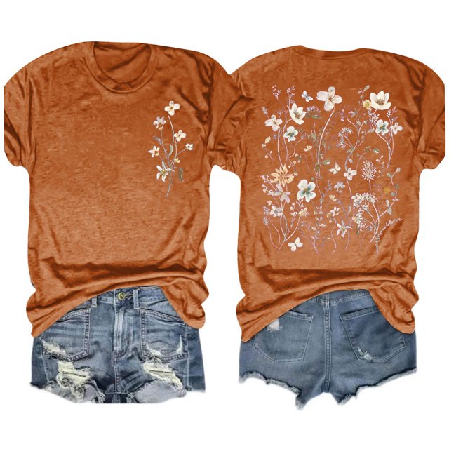 Aqestyerly T-Shirt Blouse à Manches Courtes Imprimé à Col Rond Décontracté d'Été pour Femme, Haut Aéré de Tous les Jours avec Imprimé Stylé HWRETIE