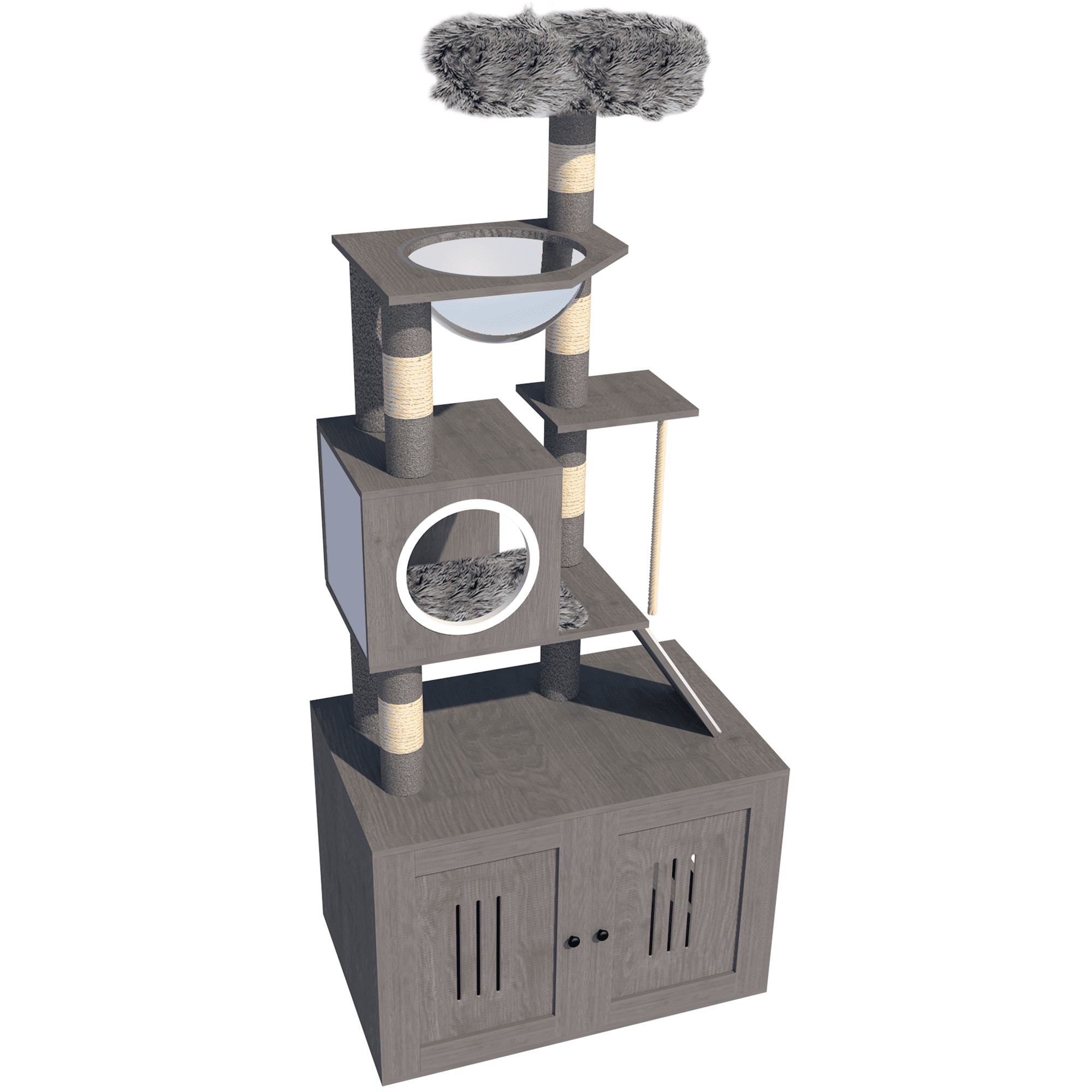 66.9-Inch Cat Tree Tower with Litter Box Enclosure, Multi-Level Cat Furniture with Hammock & Washable Cushions for Indoor Cats