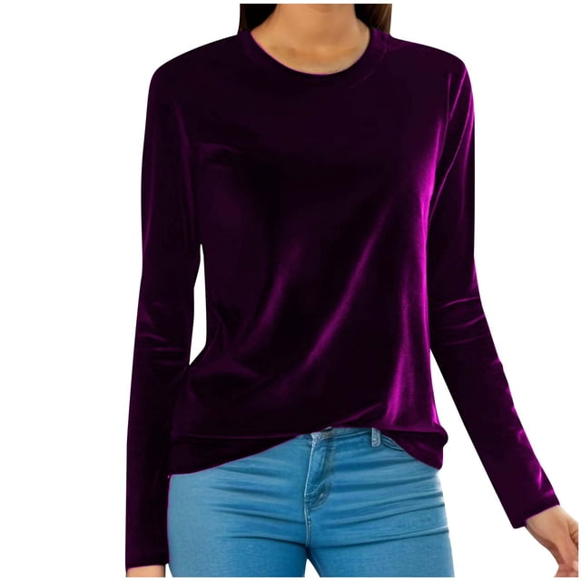 Timegard Hauts Grande Taille pour Femmes Manches Longues Col Rond Tee Basique Automne Décontracté Ample Chaud Blouse