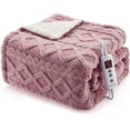 thumbnail image 1 of 50x60 Heated Throw Blanket with Thick Tufted Cable Pattern,10 Heat Levels&10Timer Settings,Electric Throw with Intelligent Temperature Control,Machine Washable,Fast Heating，Pink, 1 of 9