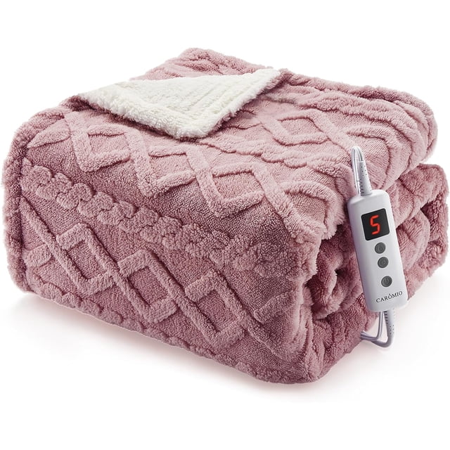 50x60 Heated Throw Blanket with Thick Tufted Cable Pattern,10 Heat Levels&10Timer Settings,Electric Throw with Intelligent Temperature Control,Machine Washable,Fast Heating,Pink