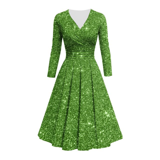 Offre à Durée Limitée Iumwxz Robe à Manches Longues Col en V pour Femmes Tunique Robe de Performance Robe Imprimée Brillante Robes Longues pour Femmes Robe Ample et Fluide pour la Rue