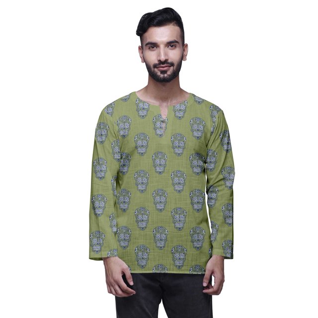 Atasi Printed Keyhole Nack Short Kurta Men ShirtWith Long Sleeves For Men