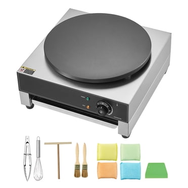 KFFKFF Electric Crepe Machine, 16" Commercial Grade, 1700W Power Flat Griddle, Nonstick & Stainless Steel for Pancakes, Desktop Round Cereal Pancake Maker with Temperature Adjustment