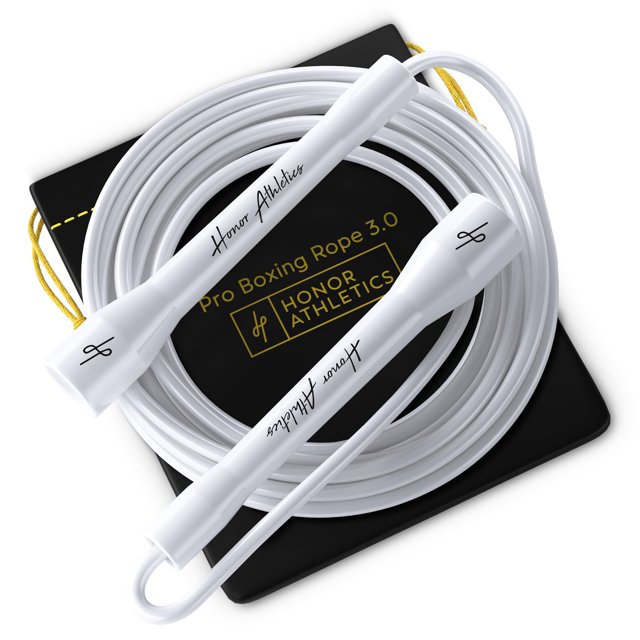 Honor Athletics / Corde de Boxe Pro 3.0 / Corde à Sauter 5,3 mm Intérieur/extérieur Ajustable pour la Boxe / Mélange TPU-PVC Ultra Durable et Anti-Pli (Poignées Blanches / Corde Blanche)