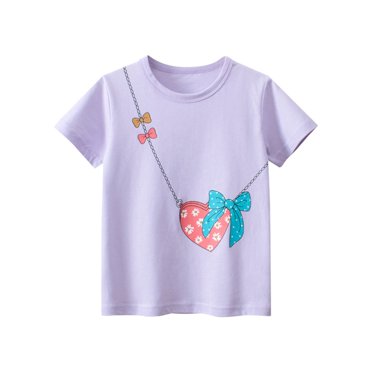 Ketyyh-chn99 Hauts pour Filles Hauts en Coton T-shirt T-Shirts Bébé Tout-Petit Filles Manches Courtes T-shirt d'Été Violet, 6-7 Ans