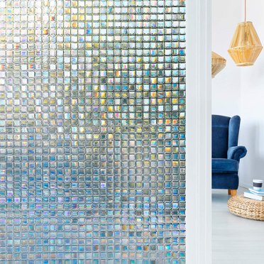 3D Decorative Window Film, Non-Adhesive Privacy Films - Frosted Window Glass Film for Home Office, Removable Rainbow Window Tint Film, Mosaic Patterns