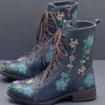 thumbnail image 1 of Cameland Women's Printed Embroidered Boots Over Feet Round Toe Chunky Ankle Boots, 1 of 4