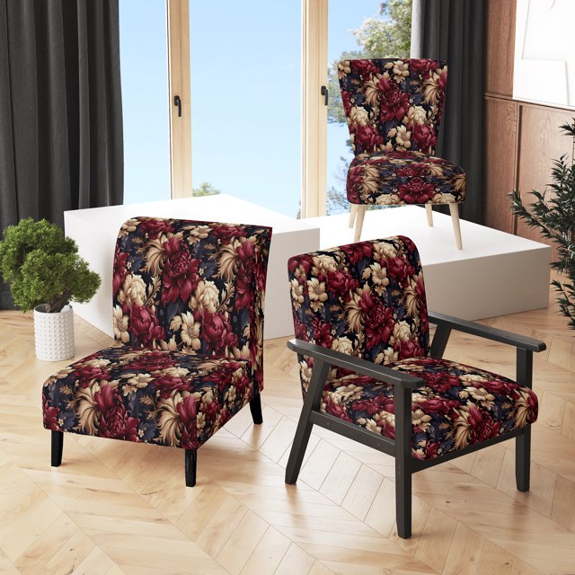 Designart « Grand Regency Damask I » Fauteuil d'Appoint Rembourré à Motif Floral Rouge - Fauteuil de Style Champêtre pour Salon