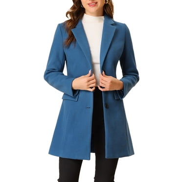 INSPIRE CHIC Manteaux pour Femmes Revers Cranté Manches Longues Simple Boutonnage Automne Hiver Caban 3TG Bleu Poussiéreux