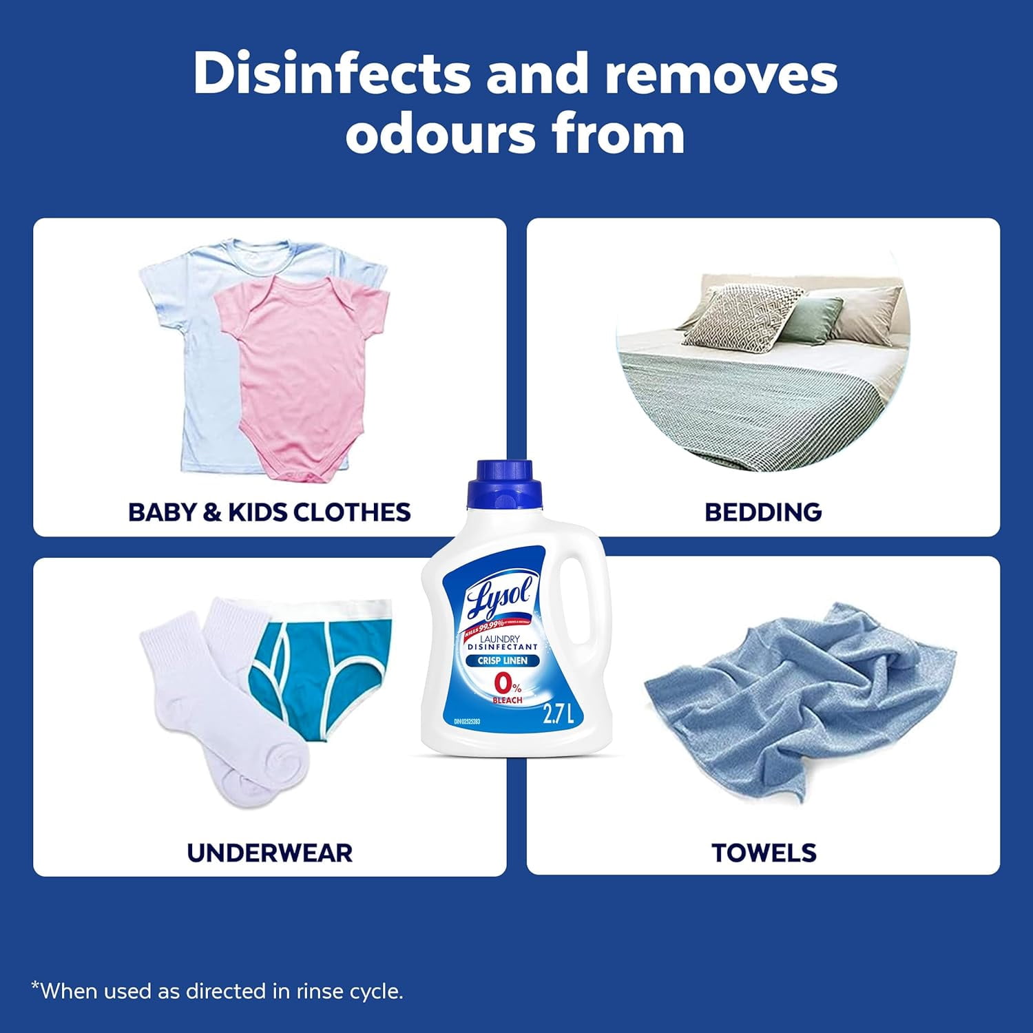 Lysol Désinfectant à lessive gratuit et transparent, sans parfum, sans colorants, 0 % d'eau de Javel, tue 99,9 % des virus et bactéries, 1.2 l