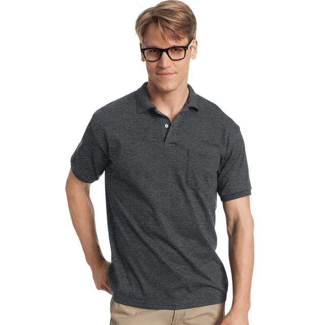 Hanes Mens CottonBlend EcoSmart Jersey Polo With Pocket 2-Pack, 3XL