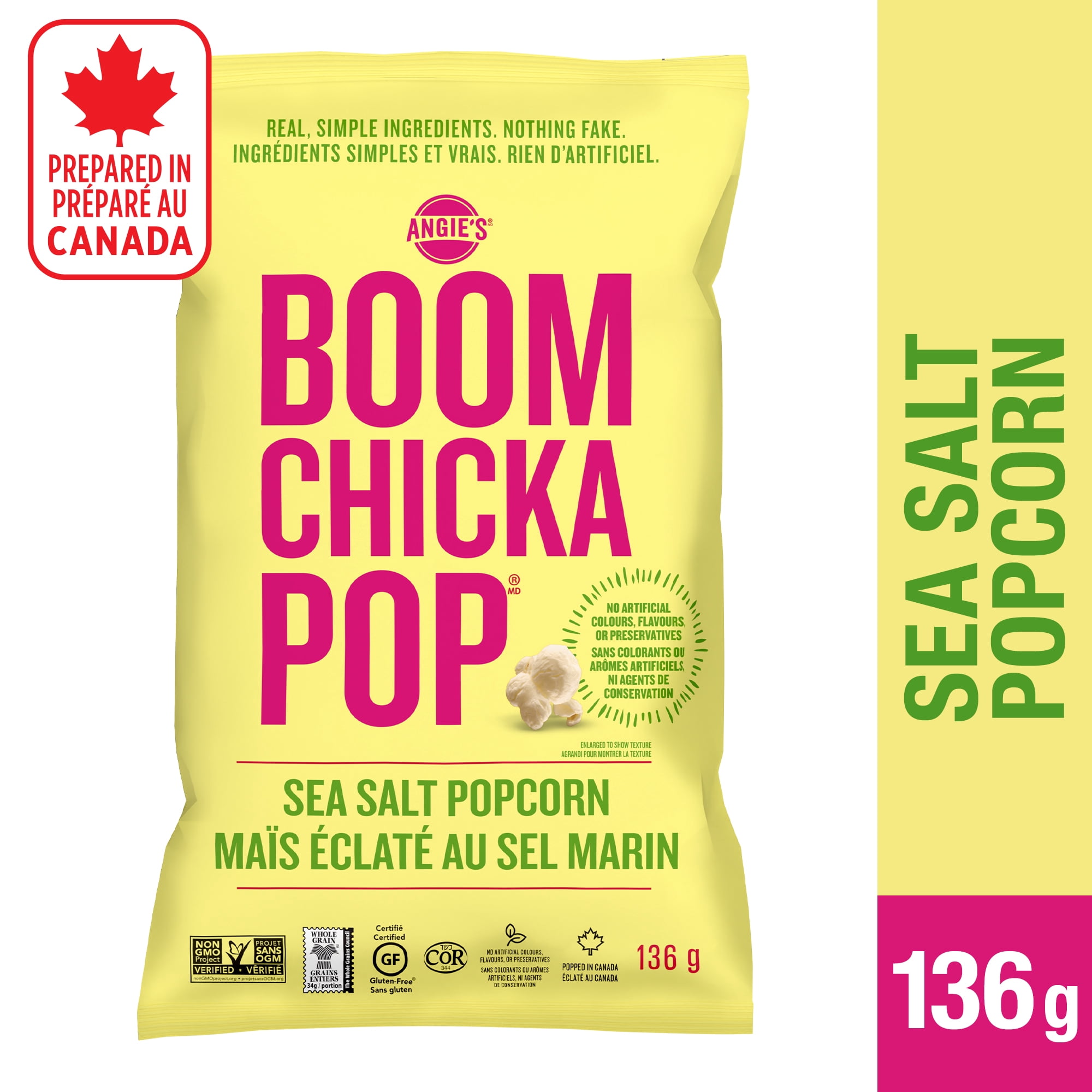 Angie’s BOOMCHICKAPOP® Ready-to-Eat, Gluten-Free, Non-GMO, Sea Salt Vegan Popcorn, 136g