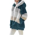 thumbnail image 4 of FAIWAD Women's Full Zip Fuzzy Fleece Hooded Coat Color Block Drawstring Fall Winter Warm Coat with Pockets, 4 of 5