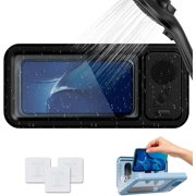 Aqua Play Phone Holder with Speaker, Aqua Play Waterproof Shower Phone Holder with HD Touch Screen, 360° Adjustable Retractable Mount, Anti-Fog Wall Phone Case for Bathroom, Bathtub (Black)