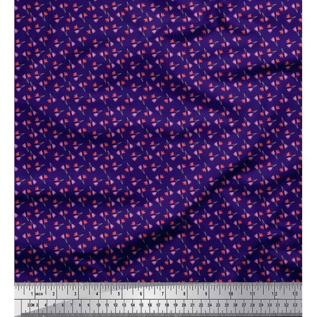 Soimoi Poly Georgette Fabric Flower Artistic Printed Fabric 1 Yard 42 Inch Wide
