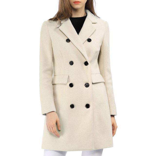 INSPIRE CHIC Women's Notched Lapel Collar Double Breasted Mid Length Overcoat