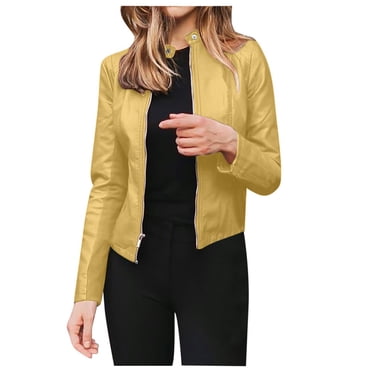 Pisexur Women's Faux Leather Jackets Long Blazer Fashion Sleeve Open Front Short Cardigan Suit Jacket Coat Top Blazers for Work Casual Moto Biker Outwear