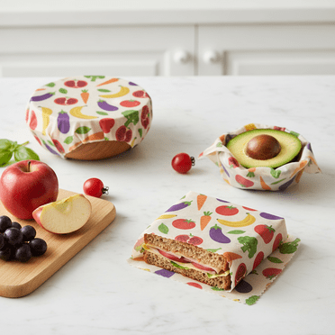 Rouleau de Pellicule Alimentaire en Cire d'Abeille – Motif de Légumes, Pellicule Alimentaire Réutilisable Découpée sur Mesure de 1 m