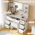 thumbnail image 3 of Vanity Desk with Lights, Makeup Vanity with Mirror and Chair, Power Outlet, Hair Dryer Rack, 7 Drawers, 3 Lighting Modes Brightness Adjustable Dressing Table for Bedroom, 3 of 7