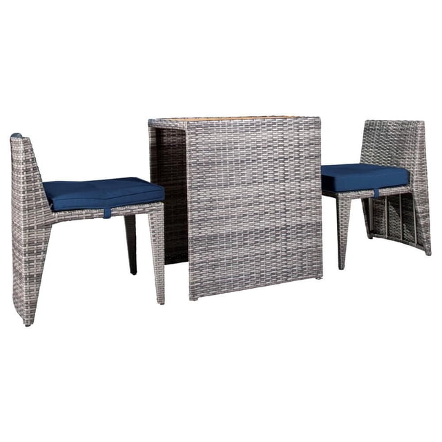 All-Space Ensemble de Conversation pour Balcon et Patio de 3 Pcs en Bleu Indigo Spectre avec Deux Chaises à Cadre en aluminium Enduit de Poudre, Dotées de Coussins Sunbrella et d'Une table Rectangulaire Assortie en Osier Artificiel Résistant aux Intempéries avec protection UV, Convient aux Petits Balcons et patios.
