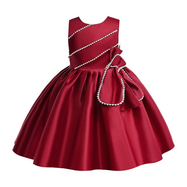 WEAIXIMIUNG Robes pour Préadolescentes Formelles Asymétriques Robes pour Tout-Petites Sans Manches Couleur Unie Nœud Volants Robe de Fête Robe de Soirée Robe de Mariage