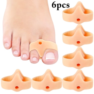 6Pcs Toe Separators with 2 Loops Silicone Bunion Corrector Big Toe Spacer for Crooked and Overlap Toe (Beige)