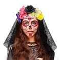 thumbnail image 4 of Bandeau Floral d'Halloween avec Mains Squelettes pour Femmes Accessoires de Cheveux Décoration de Fête en Tissu Polyester Rouge Noir Réglable, 4 of 6