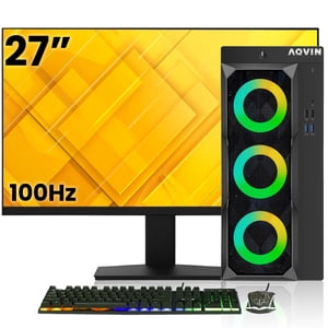 Préconçu RGB Jeu PC Combo AQVIN | neuf 27-inch FHD Moniteur Intel i7 | 16GB RAM | 512GB SSD | AMD Radeon RX 550 4GB | Windows 11 Pro (Rénové)
