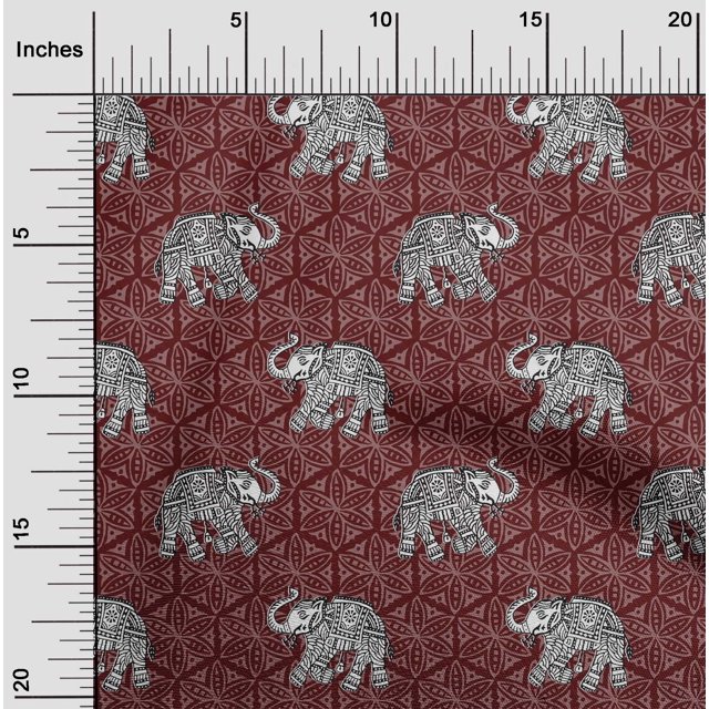 oneOone Georgette Viscose Fabric Elephant Block Print Fabric BTY 42 Inch Wide