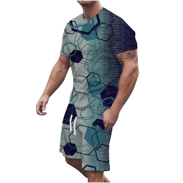 Pantalons Courts pour Hommes T-Shirt Col Rond Décontracté Imprimé 3D Blouse à Manches Courtes et Ensemble de Pantalons