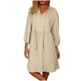 thumbnail image 2 of Ovzne Robes pour Femmes Robe Mode Décontractée Couleur Unie Poche à Nouer Été Manches 3/4 Col en V Robe Maxi Grande Taille Liquidation, 2 of 7