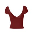thumbnail image 4 of Gupgi Women Deep V Neck T-Shirts Solid Color Short Sleeve Low Cut Slim Crop Top, 4 of 6