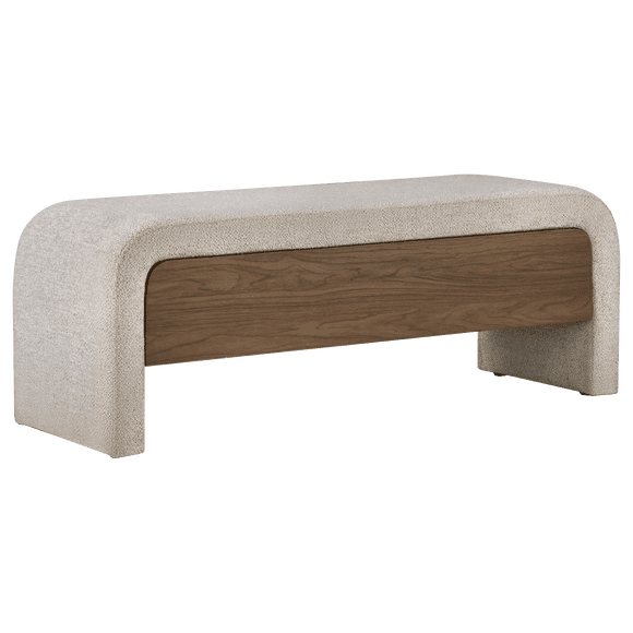 Bouclair Off White Fabric and Wood Bench