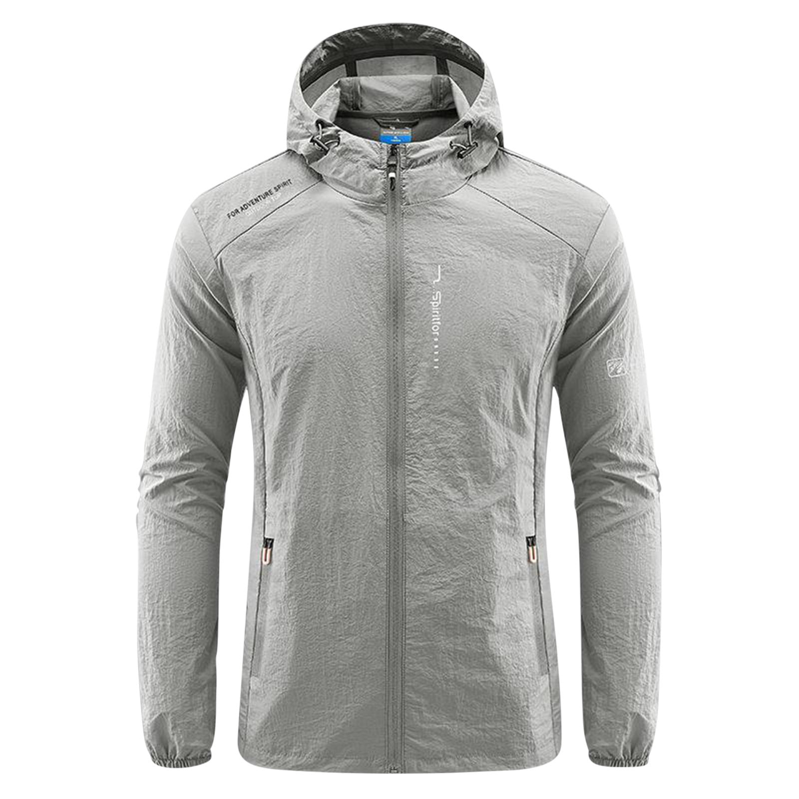 TIMIFIS Manteau pour Homme Imperméable avec Capuche Manteau de Randonnée Coupe-Vent Léger Veste Zippée Protection Solaire Manteau de Travail Coupe-Vent pour Randonnée Voyage-Grayfall