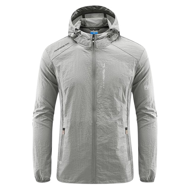 TIMIFIS Mens Jacket Waterproof with Hooded Hiking Coat Lightweight Windbreaker Zip Jacket Sun Protection Work Coat Windbreaker for Hiking Travel-GrayFall