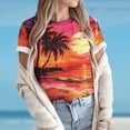 thumbnail image 2 of Tnhcen T-Shirts à Col Rond Imprimés pour Femmes pour Vacances d'Été / Blouses Style Villégiature Décontracté P-3TG / Hauts de Vacances en Mélange Polyester Spandex, 2 of 5