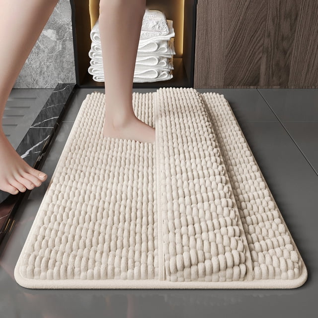 Bathroom Rug, Foot Drying Mat, Soft Absorbent Fabric, Non-Slip Backing, Machine Washable, Quick Dry, Shower Floor Mat