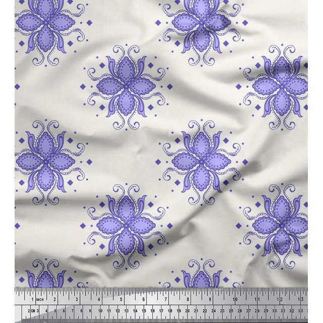 Soimoi polyester Crepe Fabric Flower Artistic Print Sewing Fabric Yard 52 Inch Wide