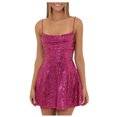 thumbnail image 1 of AherBiu Robe de Soirée pour Femmes à Paillettes Scintillante Tenue de Boîte de Nuit pour Dames Sans Manches à Bretelles Spaghetti Robe Courte à Paillettes, 1 of 6