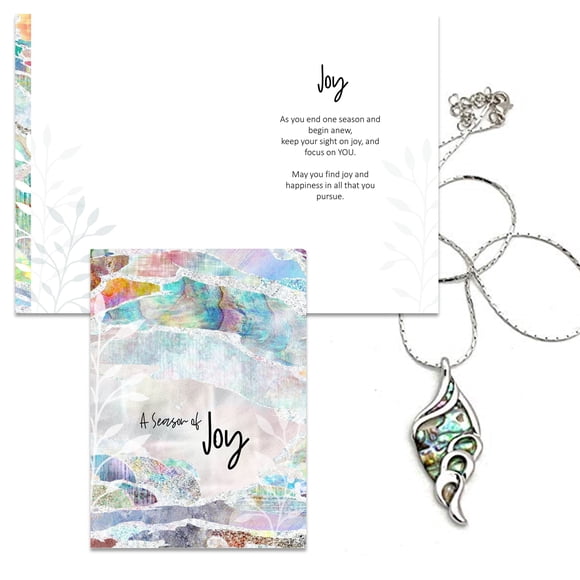 Smiling Wisdom - Abalone Shell Leaf - A Season of Joy Gift Set - New Journey Greeting Card - Abalone Leaf Pendant Necklace - Unique - Grad, New Job, Retire, Entrepreneur, Congrats, Her Woman Friend