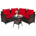 thumbnail image 1 of Patiojoy Ensemble de Conversation de Patio Extérieur 4 Pcs Canapé Sectionnel en Osier Rotin avec Coussins Rouges, 1 of 8