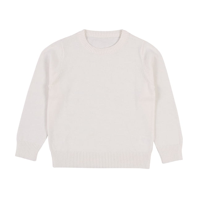 RXIRUCGD Boys And Girls Solid Color Sweater Pullover Knitted Sweater Candy Base Sweater( White, Size:7-8 Years )