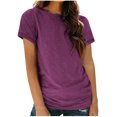 thumbnail image 1 of AherBiu Womens Tops Basic Solid Color Casual Crewneck Short Sleeve Loose Fitting Comfy Tops Tees Shirts, 1 of 4